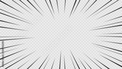 Background of comic book action lines. Speed lines Manga frame isolated on transparent background. Vector graphic design