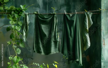 green clothes in a clothes line
