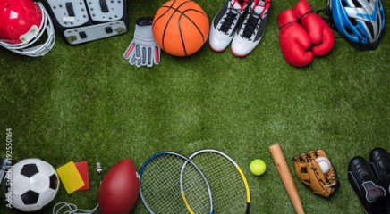 Various Sport Equipments On Grass