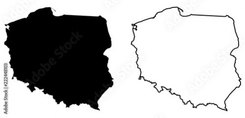Simple (only sharp corners) map of Poland vector drawing. Mercator projection. Filled and outline version.