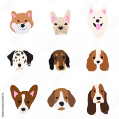 Cute dogs doodle vector set. Set of funny pet animals isolated on white background