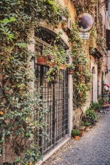 Malownicza uliczka w Rzymie, pełna historycznego uroku i tajemniczości. Miejsce, gdzie przeszłość spotyka się z teraźniejszością.