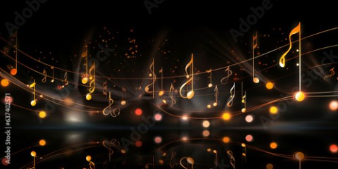 music background with musical notes on black background