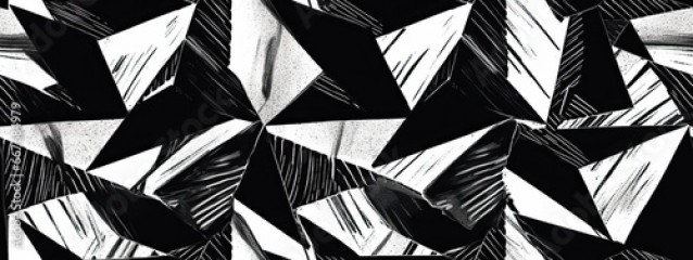 Seamless painted traditional Japanese asanoha hemp leaf black white artistic acrylic paint texture background. Tileable geometric oriental origami star lines motif wallpaper pattern