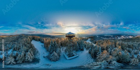 Malnik Tower, Sadecki Beskid, Malopolska, sunset panorama 360