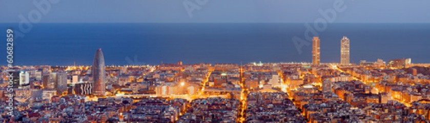 Barcelona skyline panorama at the Blue Hour