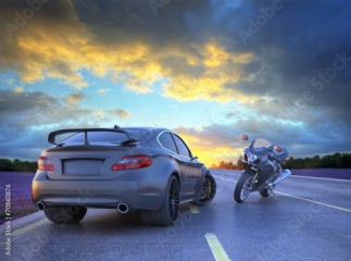 sport car and motorbike