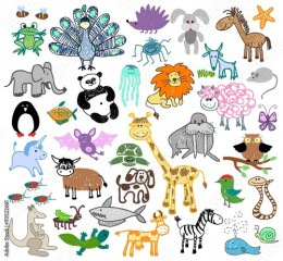 Childrens drawing doodle animals
