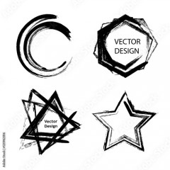 Collection of different geometric shapes for logo, label, branding. Brush abstract design elements. Triangle, star, circle, hexagon.
