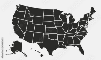 USA map with states isolated on a white background. United States of America map. Vector illustration