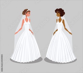 Brides in Wedding Dresses Vector Illustration