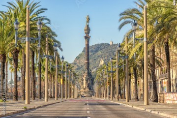 Barcelona, ​​Spain - March 17, 2019: Christopher Columbus monument in Barcelona, Spain.
