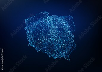 Abstract of poland map network, internet and global connection concept, Wire Frame 3D mesh polygonal network line, design sphere, dot and structure. Vector illustration eps 10.
