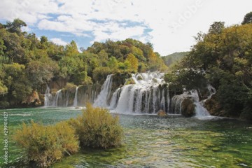 Beautiful Skradinski Buk Waterfall In Krka National Park in early autumn, famous travel destination in Dalmatia of Croatia. Europe.