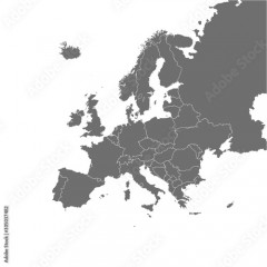 Europe map with country borders, vector illustration.