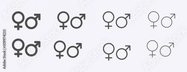 Male female sign, men women symbol, toilet wc vector icon set, gender collection, flat simple design illustration isolated on white