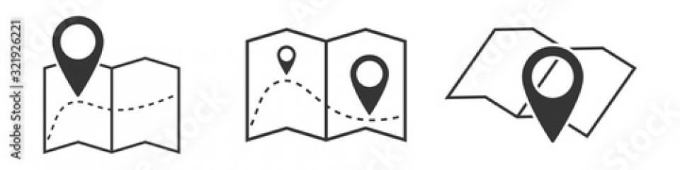 Set of outline map symbols. Vector location icon