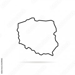 black thin line poland map with shadow