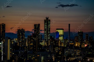 日本 東京 池袋 都市風景 夕焼け 夜景