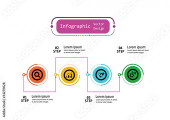 The infographic vector design template for illustration. Infographic design business template with four steps. Creative concept for infographic. Used for layout, workflows, banners, web design.