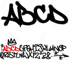 Spray graffiti tagging font. Letters ''A'', ''B'', ''C'', ''D''. Part 1 