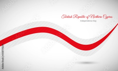 Happy independence day of Turkish Republic of Northern Cyprus. Abstract shiny wavy flag background with text typography.