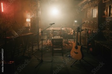 Empty stage of a small unplugged live music concert