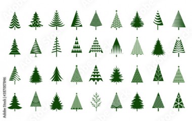 A set of Green Christmas Tree. Vector illustration and Icon.