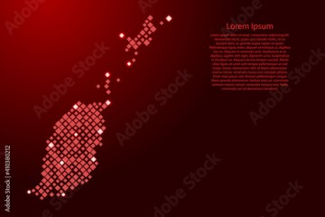 Grenada map from red pattern rhombuses of different sizes and glowing space stars grid. Vector illustration.