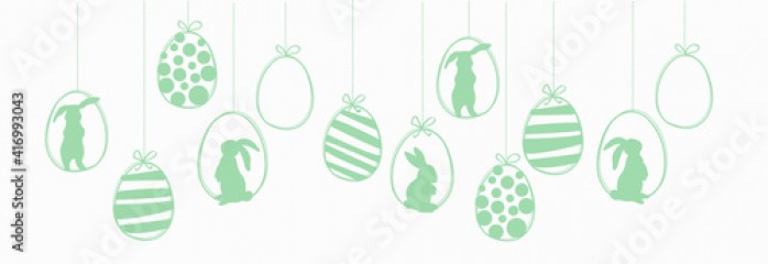 Happy Easter garland witk easter eggs and rabbits. Ilustration vector