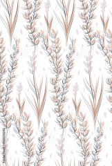 Seamless rustic pattern with herbs and flowers of the steppes. Natural background with sketch of grass fields. Delicate vector texture for fabric. Vector wallpaper with outline and silhouette branches