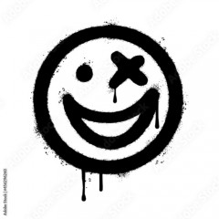 graffiti smiling face emoticon sprayed isolated on white background. vector illustration.