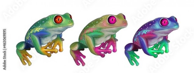 Multicolor frogs - Naturalistic illustration - Scientific illustration - Digital painting.