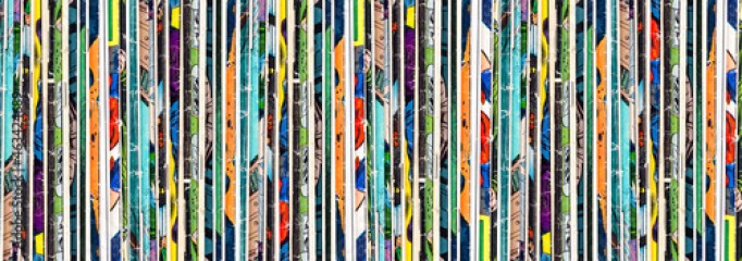 Vintage comic books stacked in a row background banner
