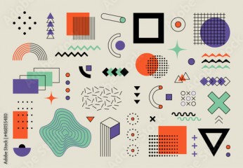 Memphis geometric shapes. Abstract retro design elements, set of modern hipster figures 80s 90s style. Vector illustration