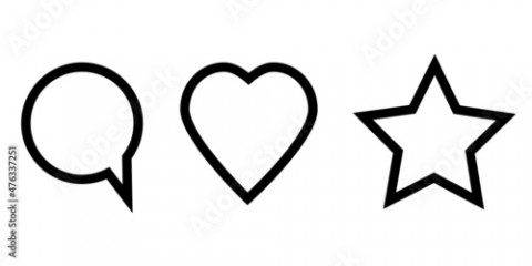 Speech bubble, heart and star icon. Design set. Outline silhouette. Creative art. Vector illustration. Stock image. 