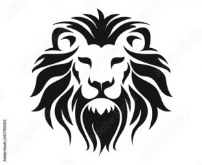 Black Lion Face on white background. Vector icon and Logo.