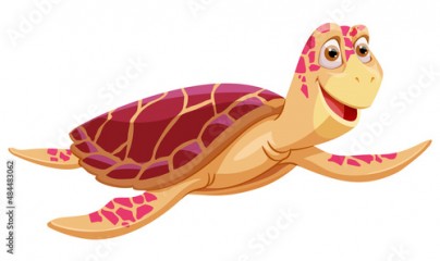 Cartoon colored cheerful sea turtle on a white background for printing on mugs, t-shirts, bags and souvenirs. Vector illustration.