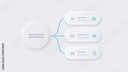 Flowchart infographic in neumorphic style. Business concept with 3 options, parts, steps or processes.