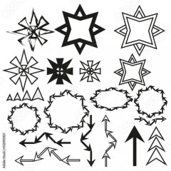Doodle set with black different shapes of arrows. Vector illustration. stock image. 