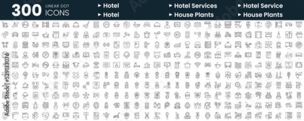 Set of 300 thin line icons set. In this bundle include hotel, hotel services, house plants, housekeeping