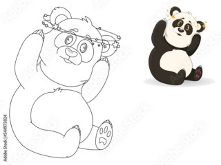 Cute coloring - confused panda with stars around his head. Cartoon children's illustration.