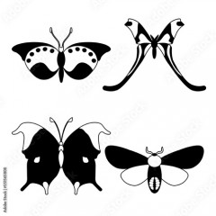 Vector set butterflies on a white background, drawing decorative insect, silhouettes hand draw, isolated vector