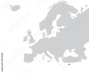 Maroon Map of Cyprus within gray map of European continent
