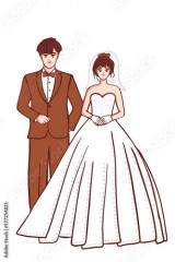 Free vector hand-drawn wedding couples white gown
