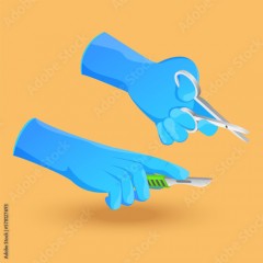 3D Isometric Flat Vector Icon of Surgeon Hands, Doctor Holding a Scalpel and Forceps