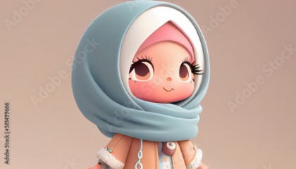 3D Illustration of cute hijab girl character. Generative AI.