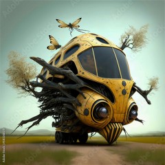 A mechanical vehicle, an illustration of a surreal bee with a mechanical structure. Generative AI