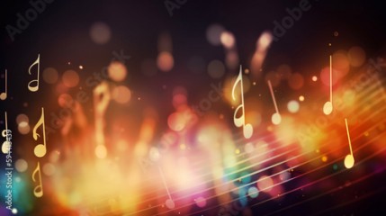 Abstract music notes and blurry lights on bright background