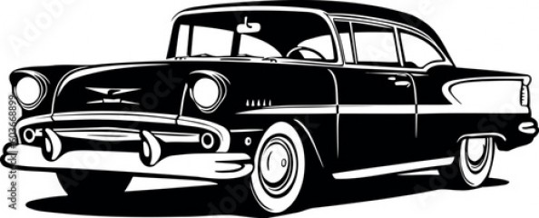 nostalgic car from the fifties in black over white